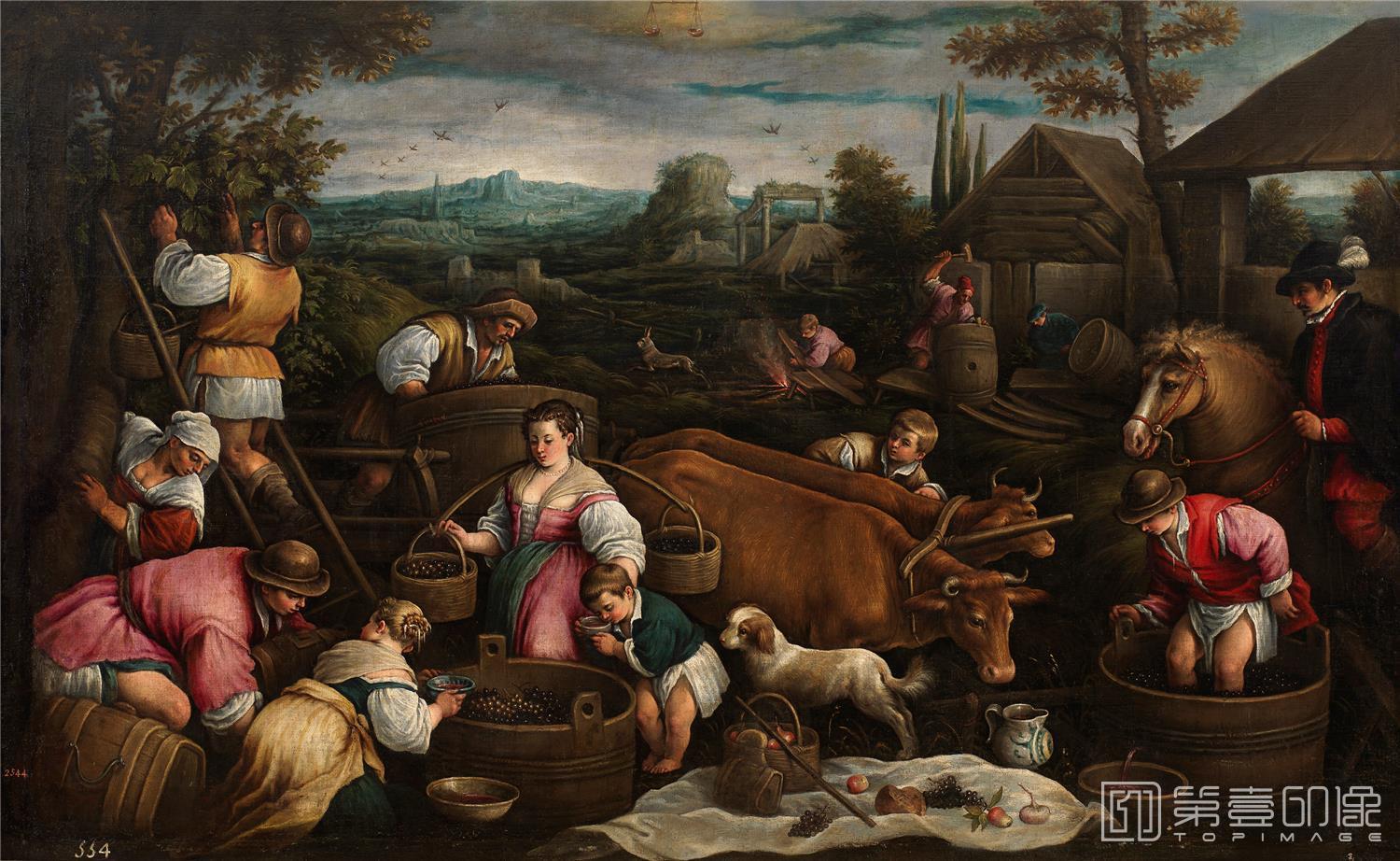 油画-西班牙普拉多美术馆油画藏画-Bassano, Francesco-Septiembre (Libra)-153cm x 246cm-0309